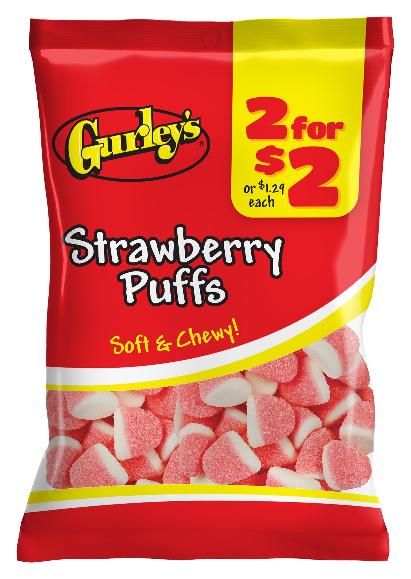 Gurleys 2/$2.00 Candy Line Gummy Strawberry Puffs - NEW!