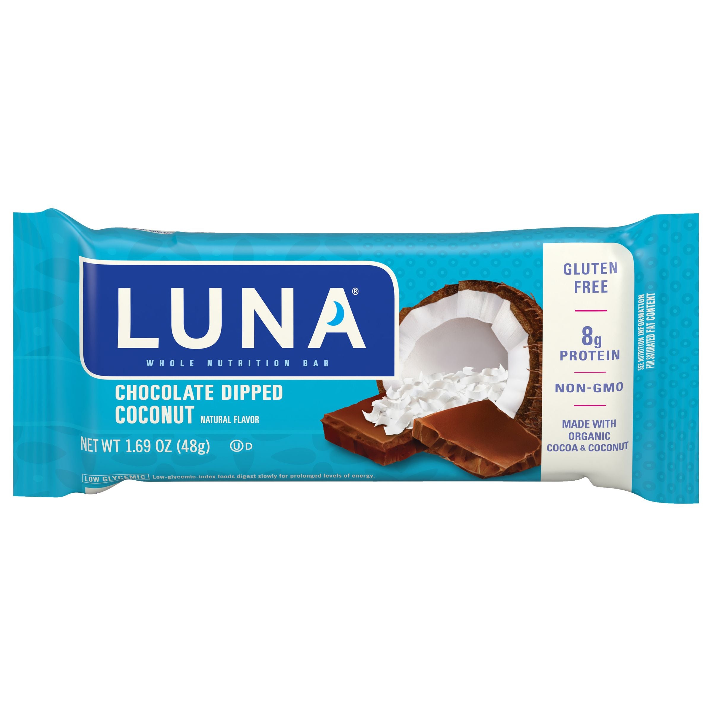 LUNA CHOCOLATE DIPPED COCONUT GLUTEN FREE NON GMO NUTRITION BAR 1.69 OZ 16 x 15