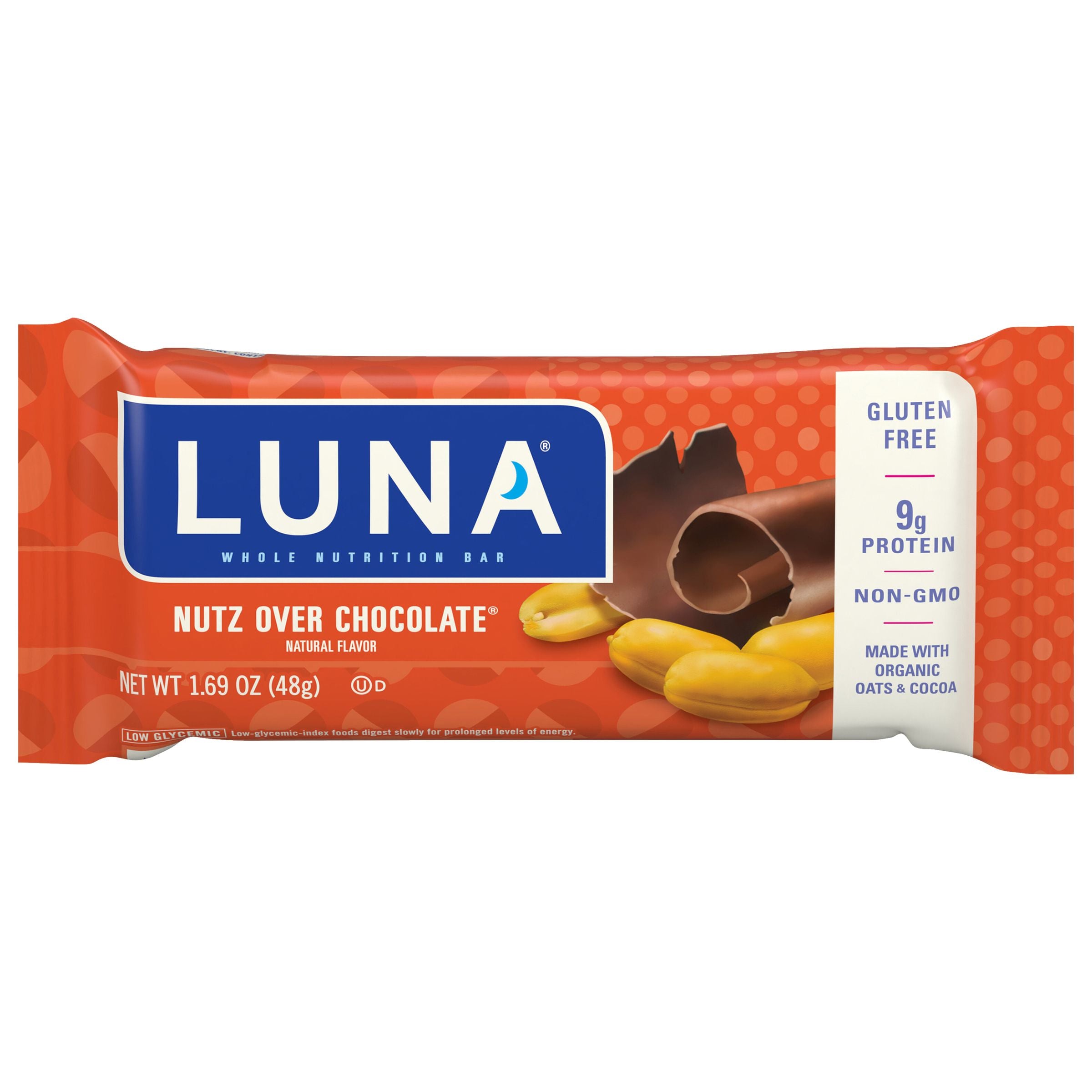 LUNA NUTZ OVER CHOCOLATE GLUTEN FREE NON GMO NUTRITION BAR 1.69 OZ 16 x 15