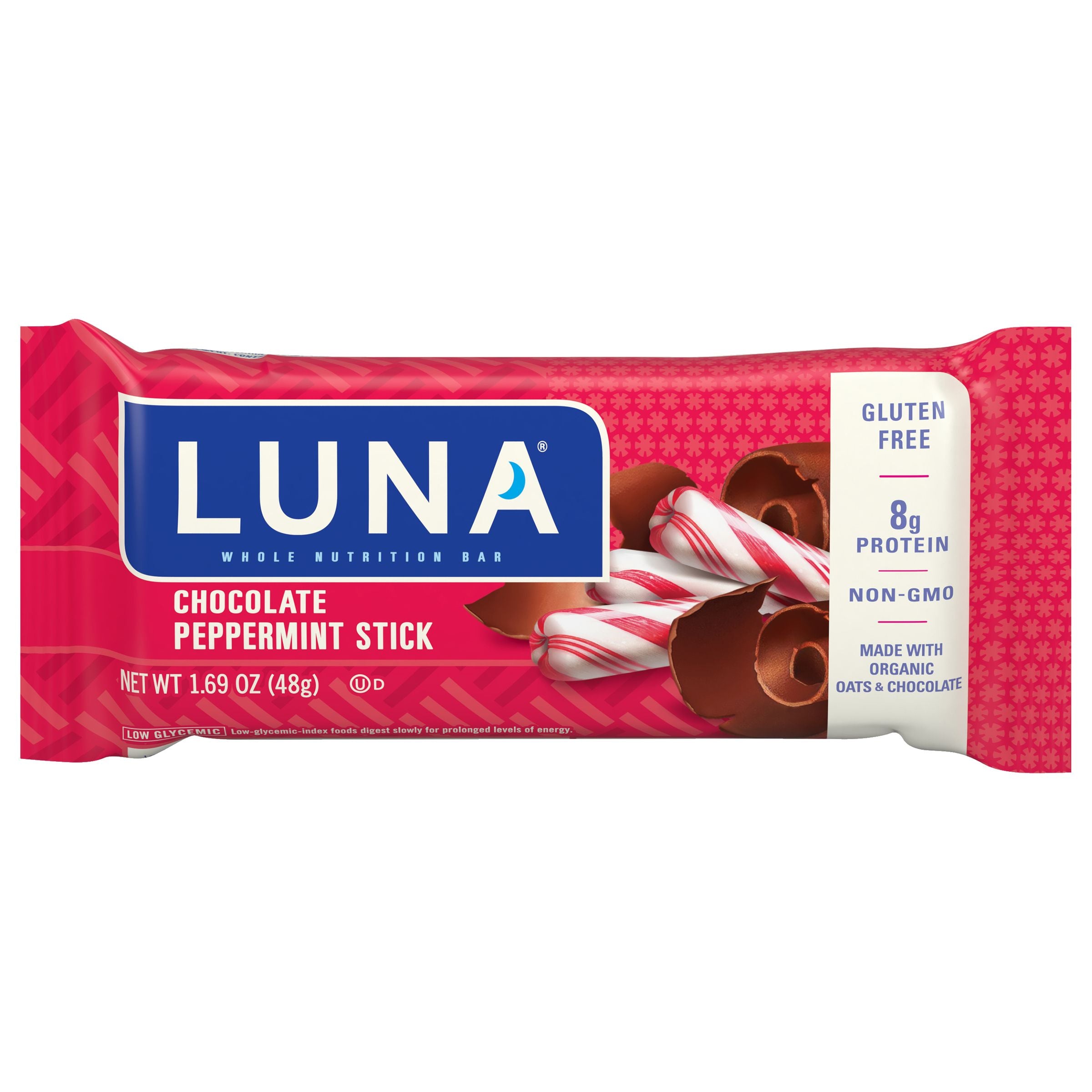 LUNA CHOCOLATE PEPPERMINT STICK GLUTEN FREE NON GMO NUTRITION BAR 1.69 OZ 16 x 15