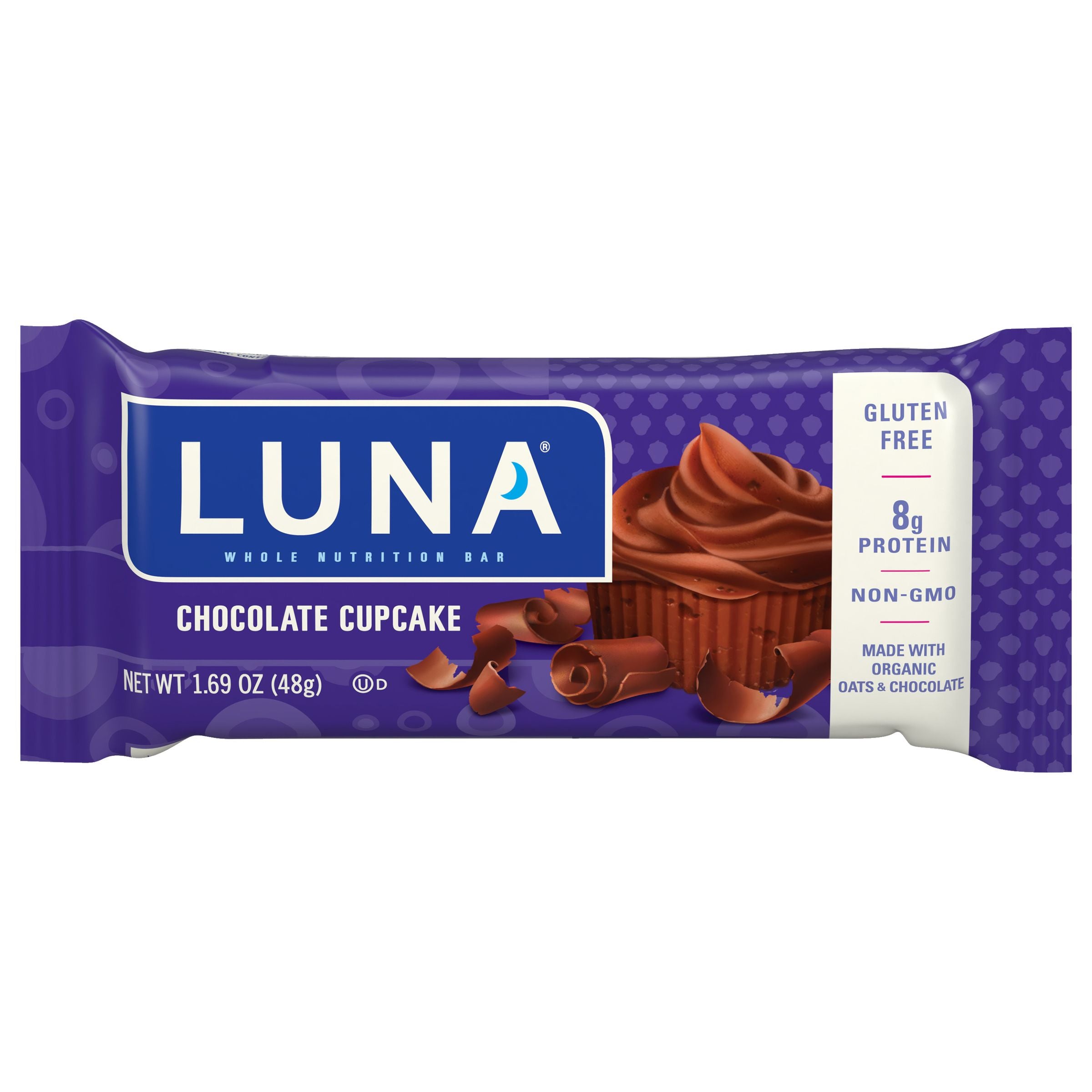 LUNA CHOCOLATE CUPCAKE GLUTEN FREE NON GMO NUTRITION BAR 1.69 OZ 16 x 15