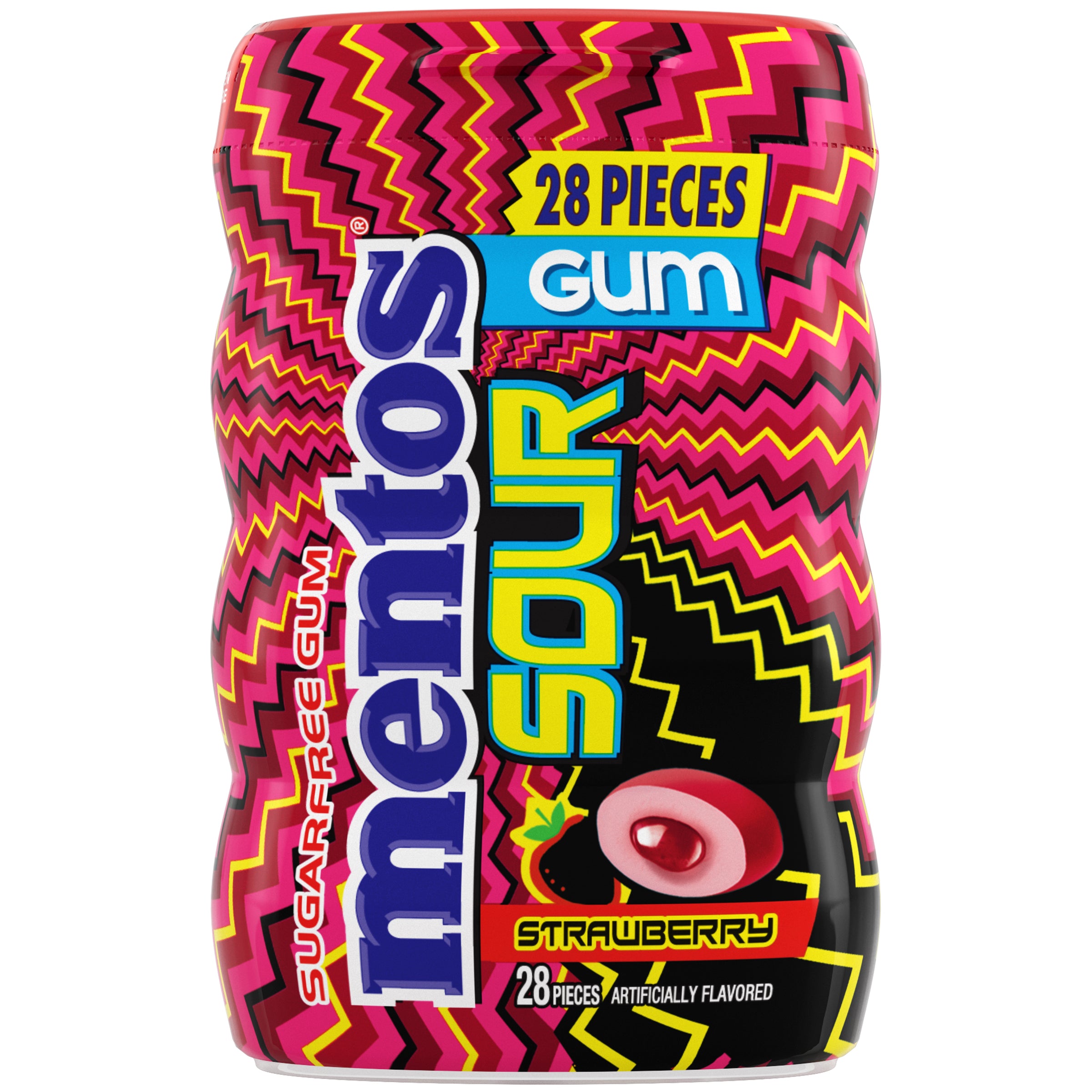 Perfetti Mentos Gum Bottle SF Sour Strawberry 28pc 6/6ct