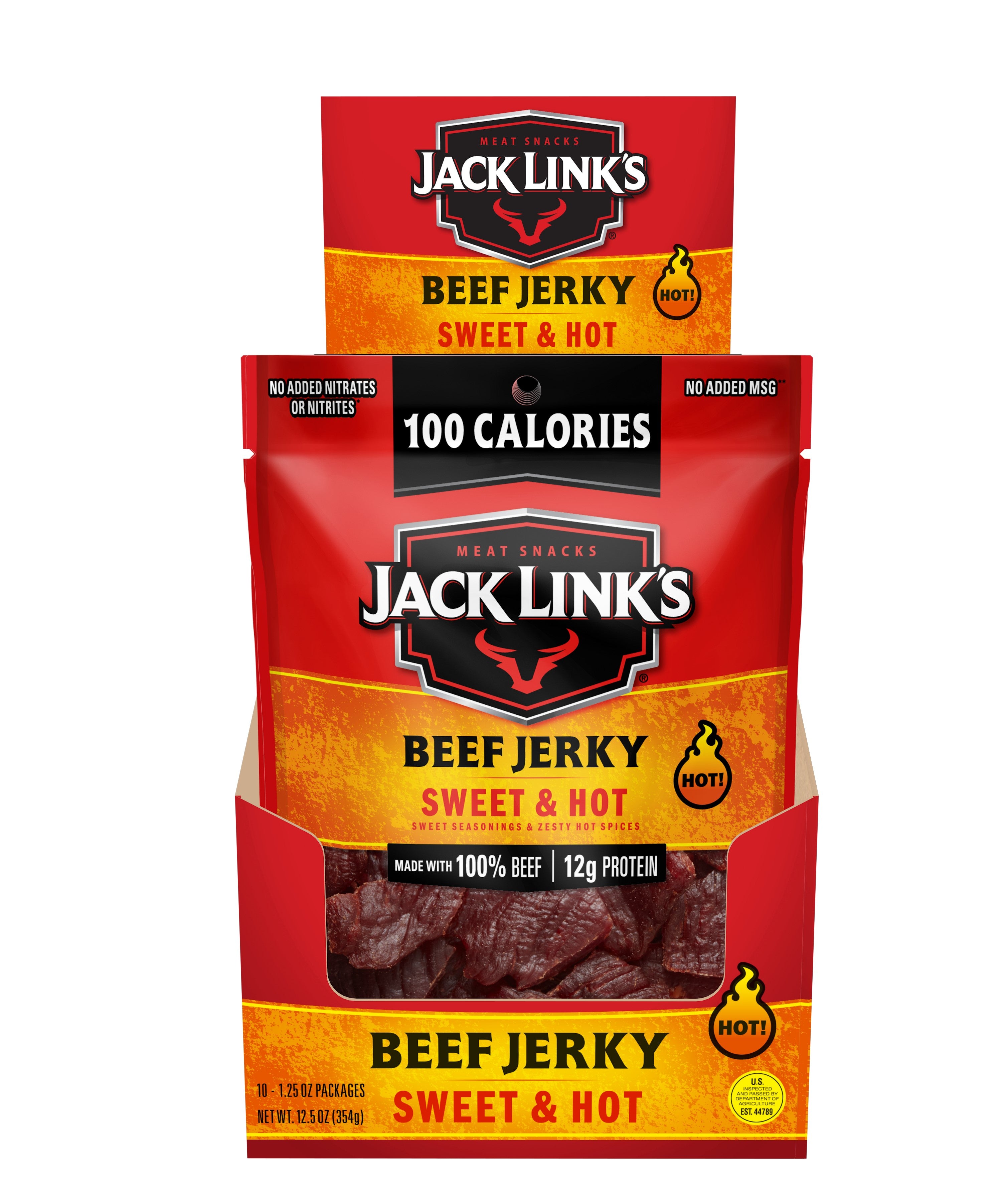 Jack Link's Beef Jerkey 1.25 oz Peg Bag Sweet & Hot 6/10ct 1.25oz