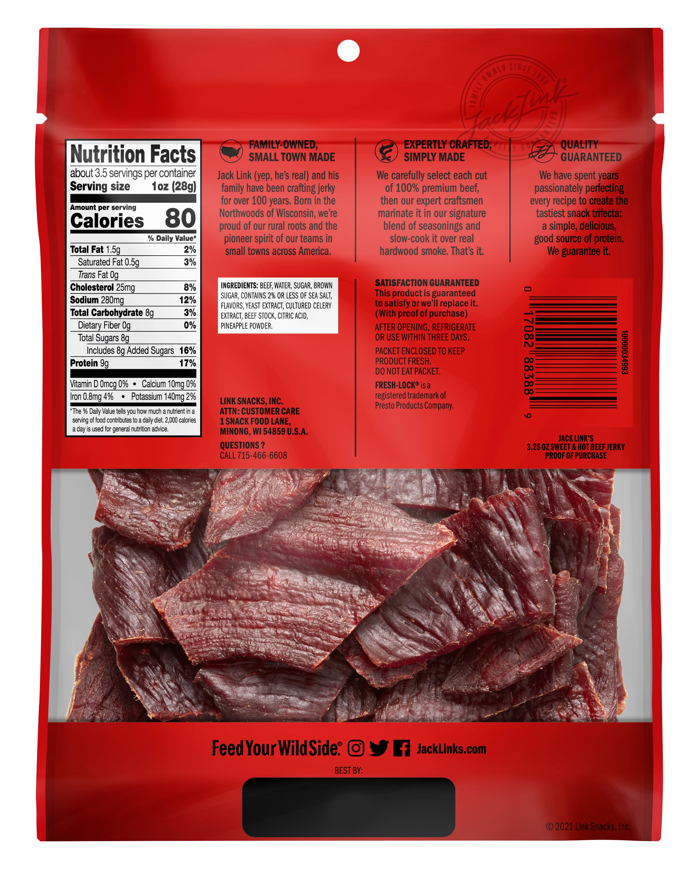 Jack Link's Beef Jerky 2.85oz Peg Bag Sweet & Hot 8ct 3.25oz