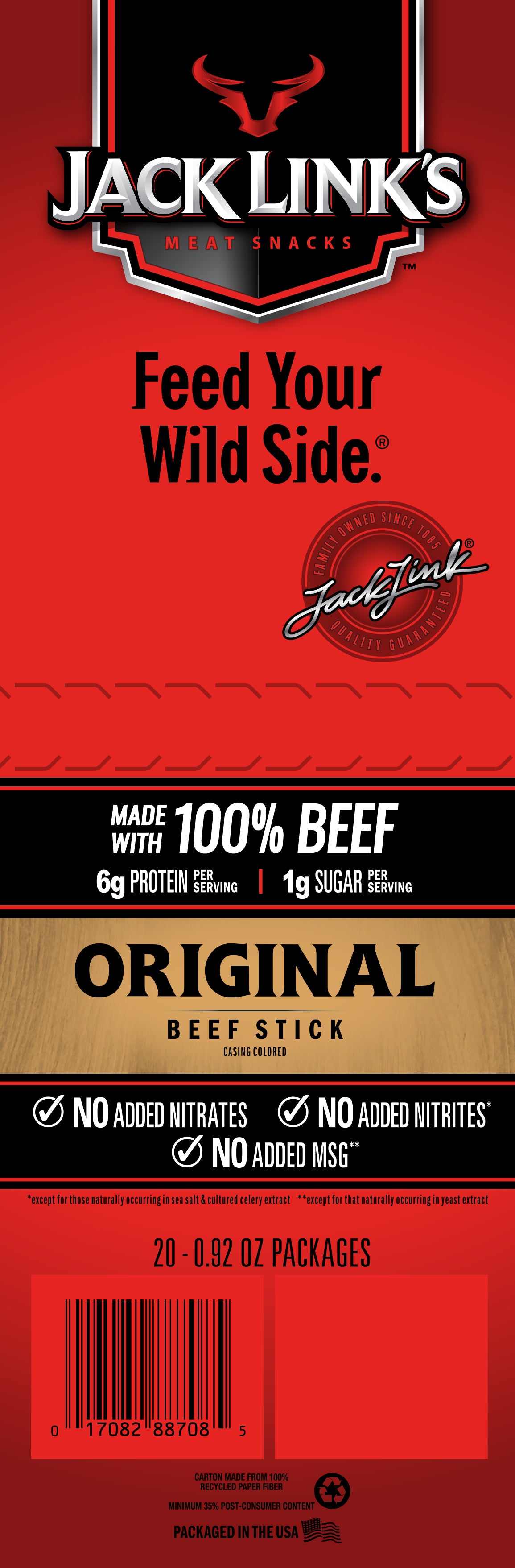 Jack Link's Beef Stix Orig   .92 oz 3/20ct