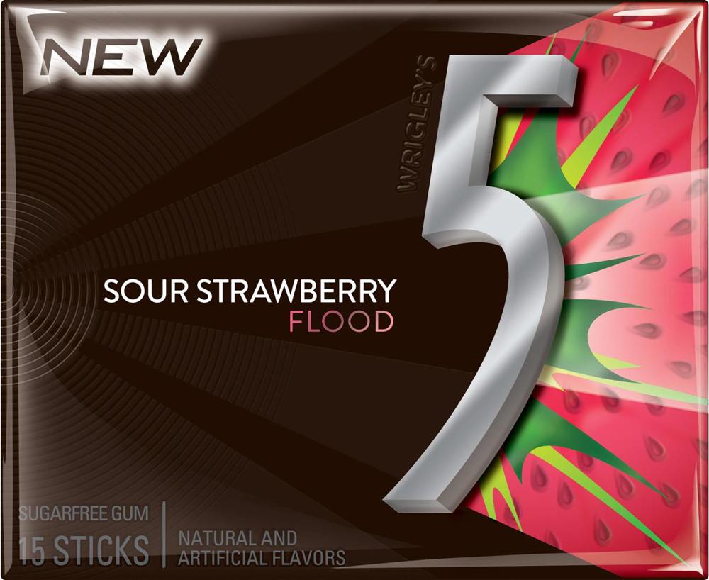 Wrigley Five 15 Stick Sugar Free Sour Strawberry Flood 12/10ct 1.43oz