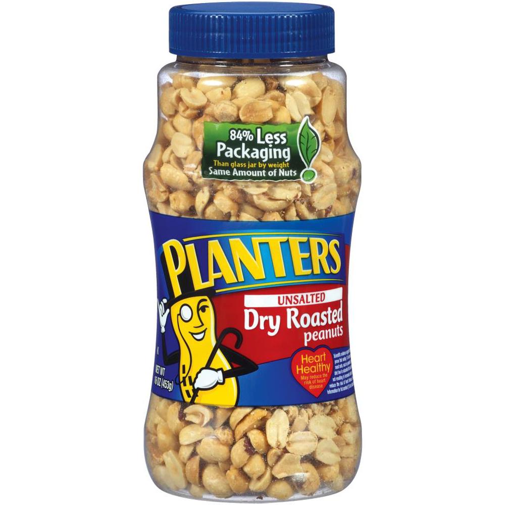 Planters Peanuts Unsalted Dry Roasted Plastic Jar 12ct 16oz