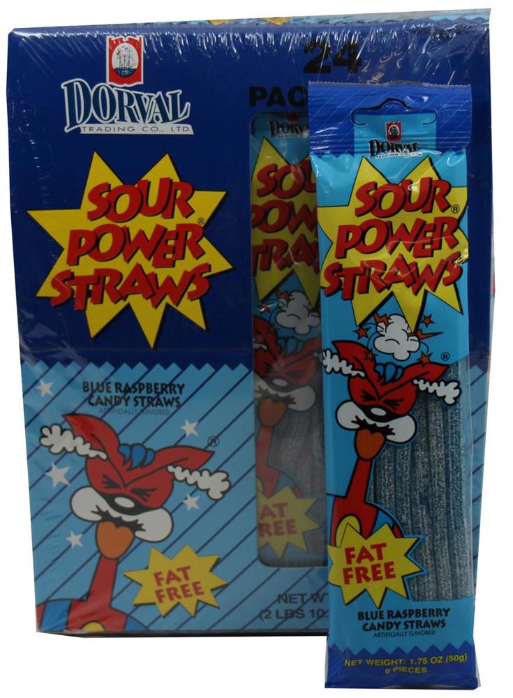 Dorval Sour Power Straws Blue Raspberry 12/24ct 1.75oz