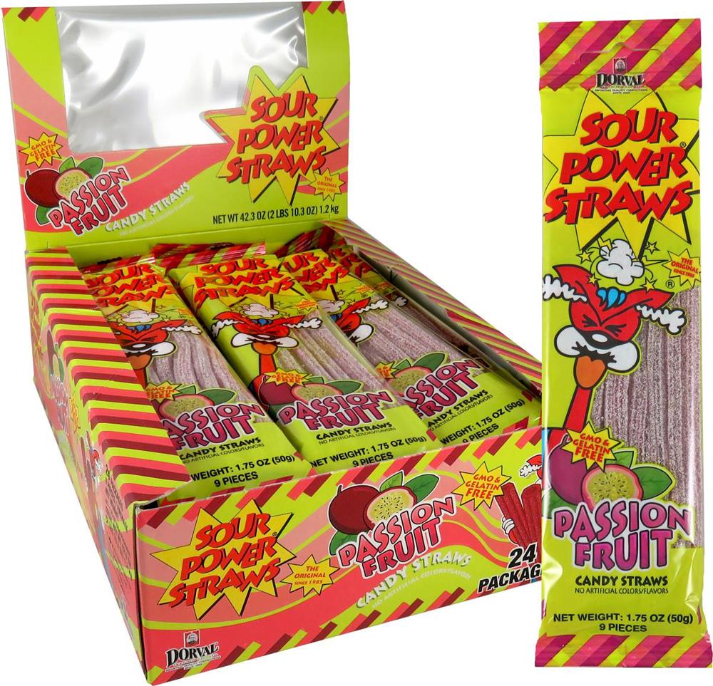 Sour Power Straws Passion Fruit 1.75oz   12/24 Ct