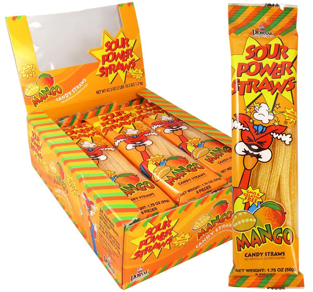 Dorval Sour Power Straws Mango 12/24 Ct