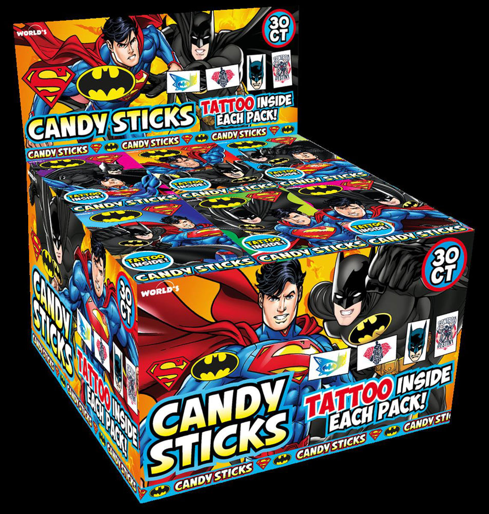 World Changemaker Candy Sticks Batman/Superman with tattoo 16/30ct