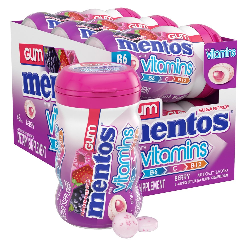 Perfetti Mentos Gum with Vitamins Bottle - Berry   6/6ct