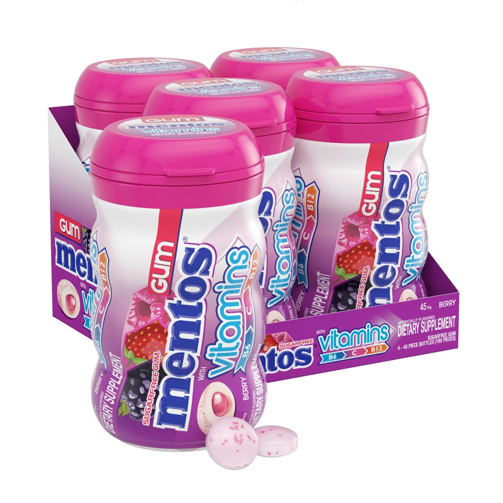 Perfetti Mentos Gum with Vitamins Bottle  - Berry    6/4ct