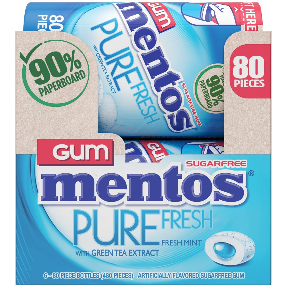 Mentos Pure Fresh Gum Paper Bottle FreshMint 80ct 6/6ct