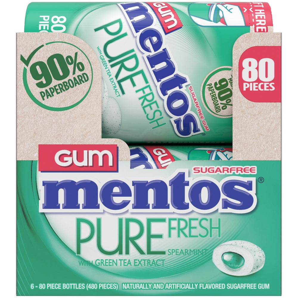 Mentos Pure Fresh Gum Paper Bottle Spearmint 80ct 6/6ct