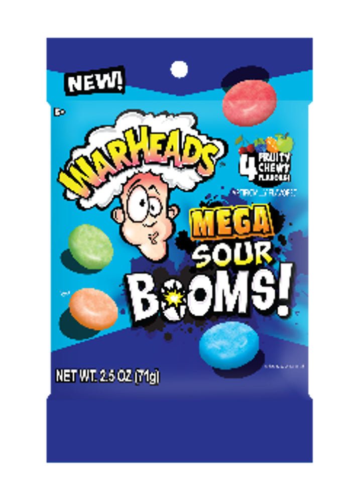 WarHeads Sour Boom Fruit Chews Peg Bag 2.5oz 4/12ct