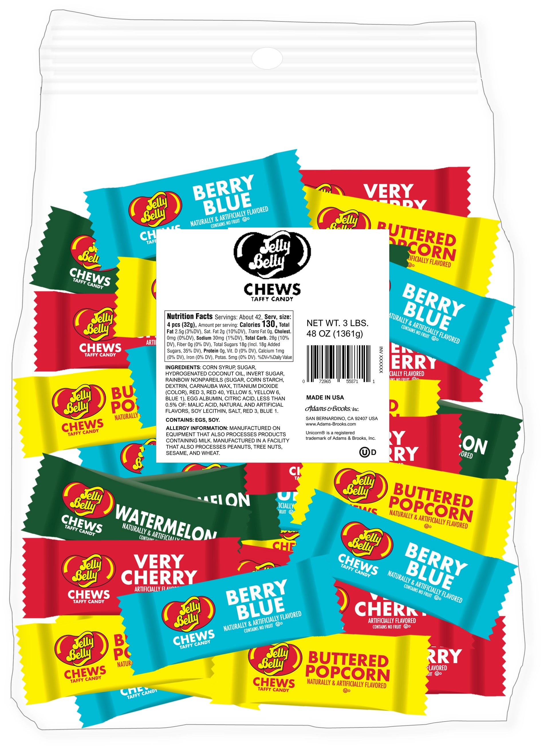 A&B Bulk JELLY BELLY CHEWS ASSORTED 3lb 1/5ct