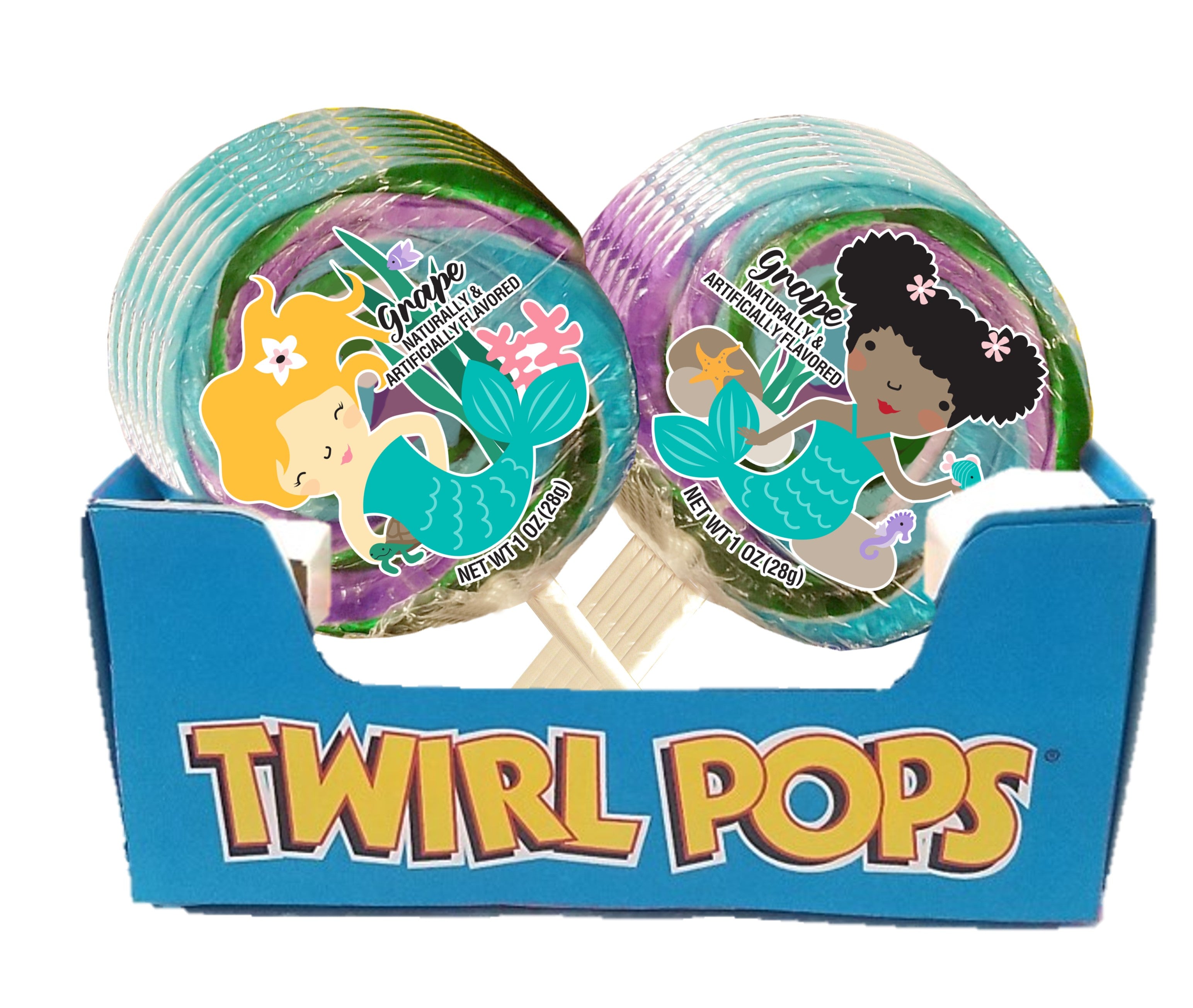 A&B Mermaid Twirl Pops Display 1oz 4/12ct