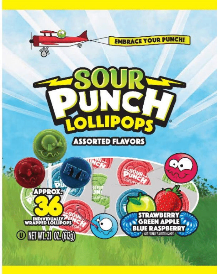 A&B Sour Punch Pops 36ct(21oz) Sub Drc 1/4ct