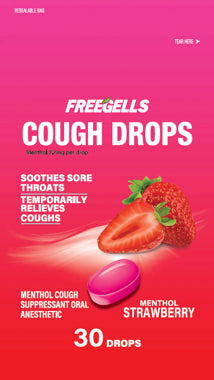 Alberts Freegells Cough Drops 30ct Strawberry 3.2oz 1/9ct