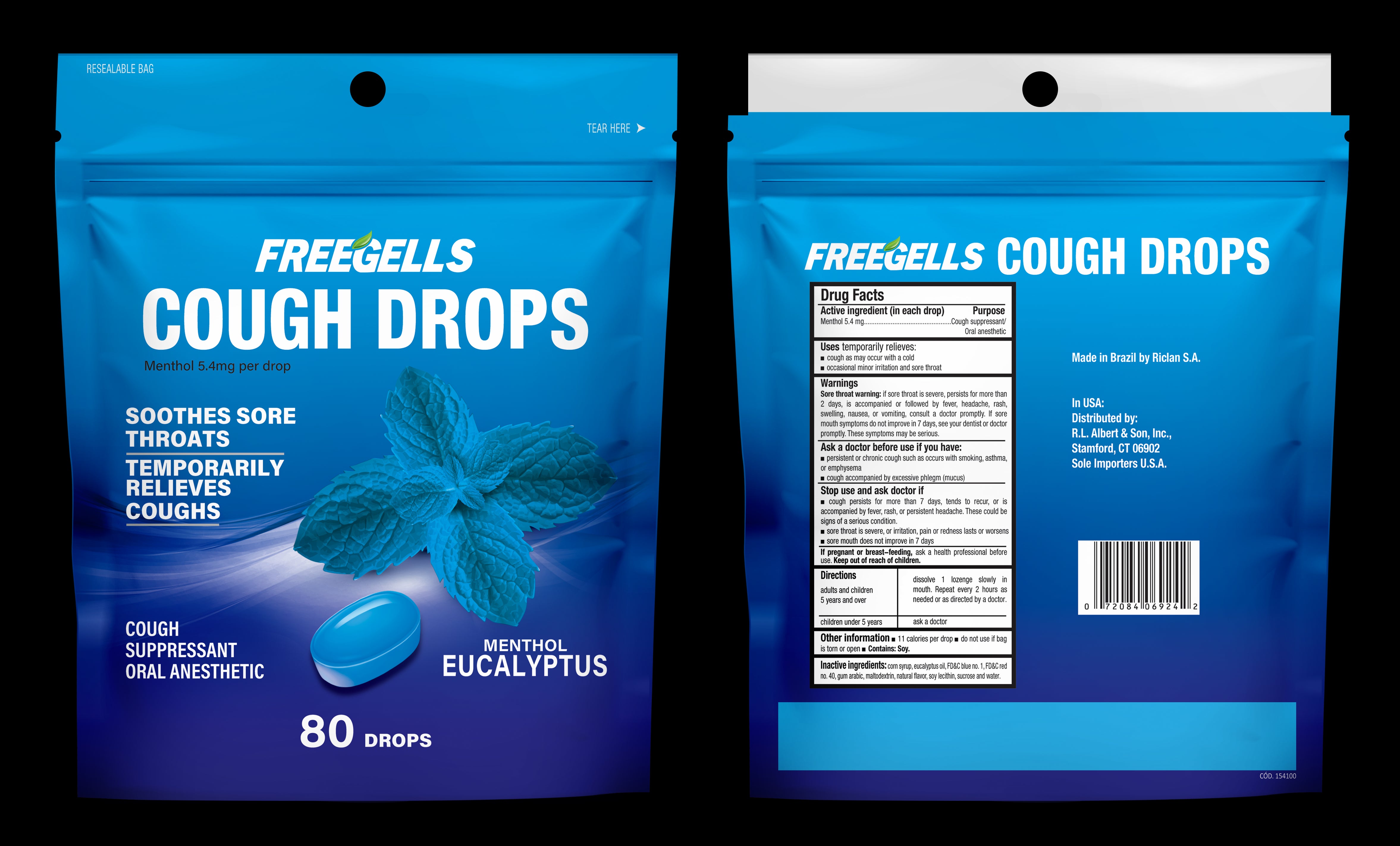 Alberts Freegells Cough Drops 80ct Eucalyptus 8.8oz 1/6ct