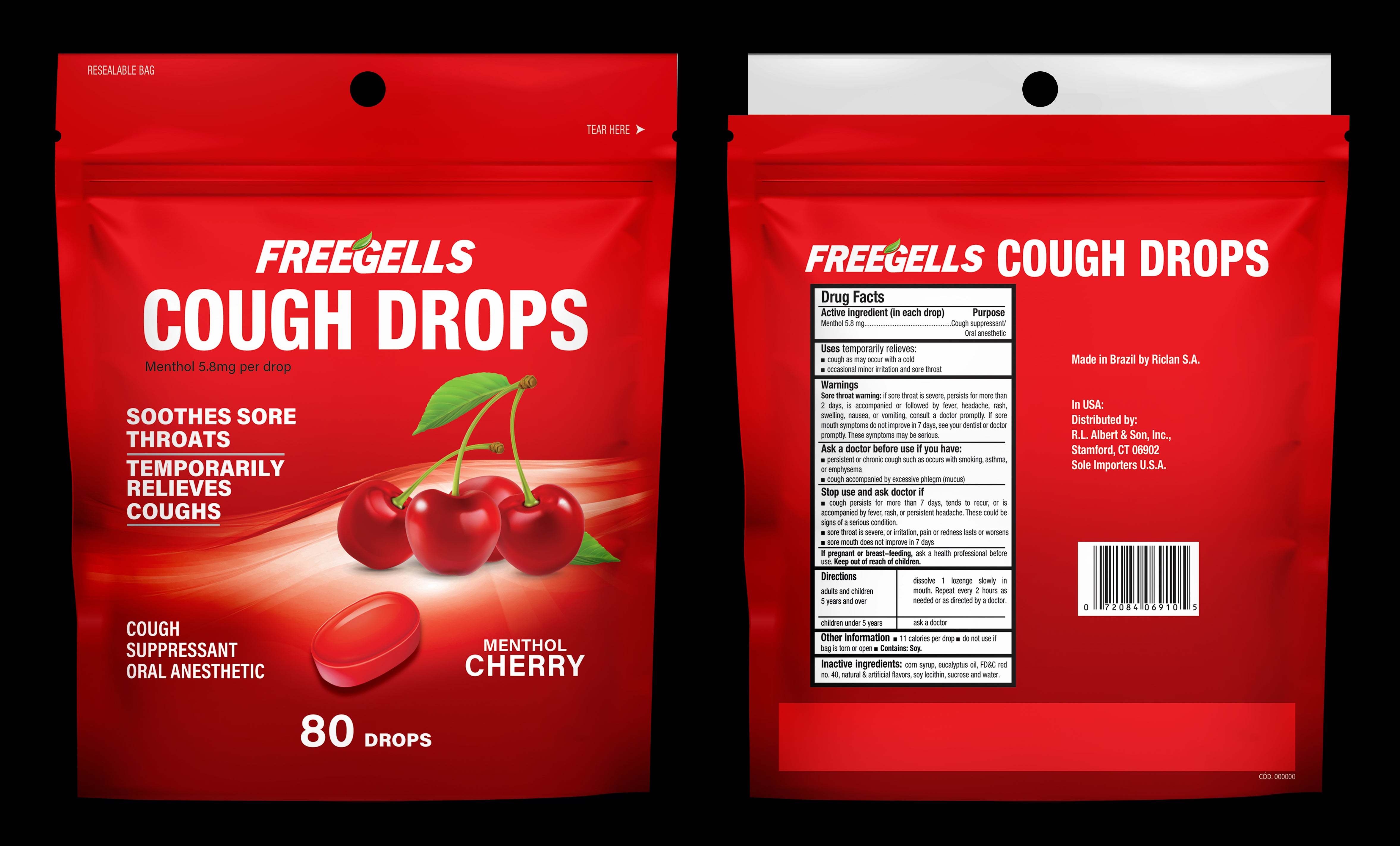 Alberts Freegells Cough Drops 80ct Cherry 8.8oz 1/6ct