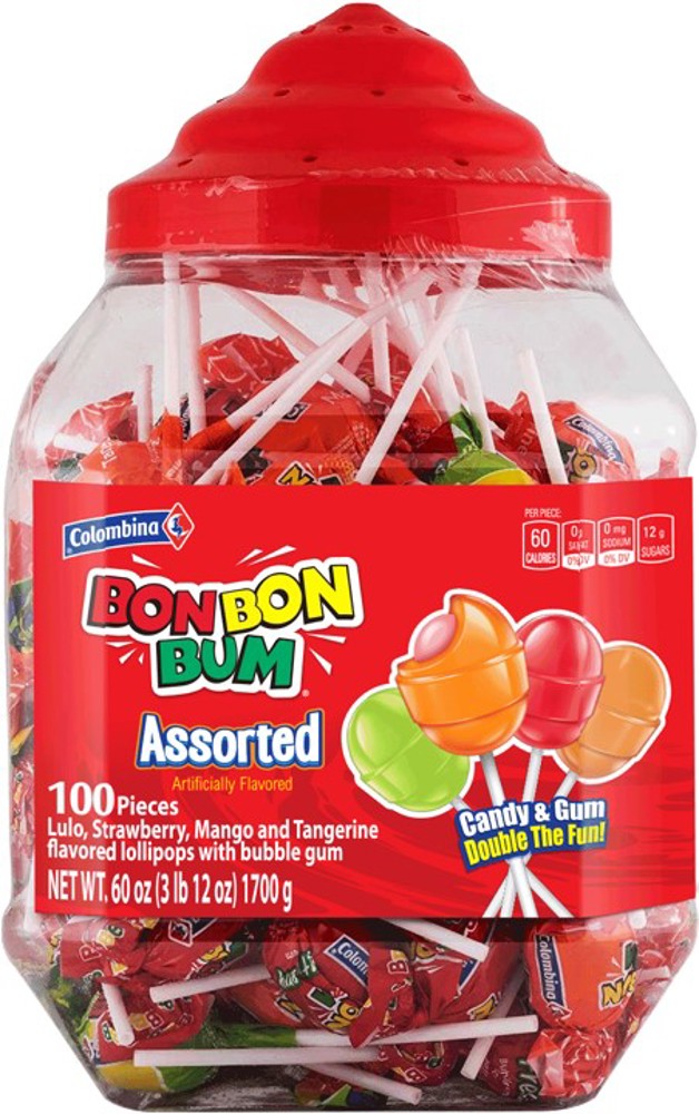 Colombina Jars Bon Bon Bum Pops Assorted 6/100ct 60oz