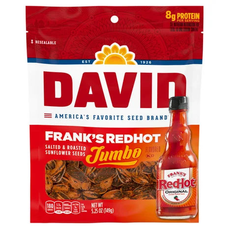 David's Jumbo Sunflower Seeds Franks Red Hot 5.25oz 1/12ct