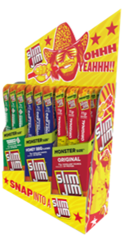 Slim Jim Shipper Monster Stick Powerwing Monster Orig/Tobasco/BBQ 3/18ct 1.94oz