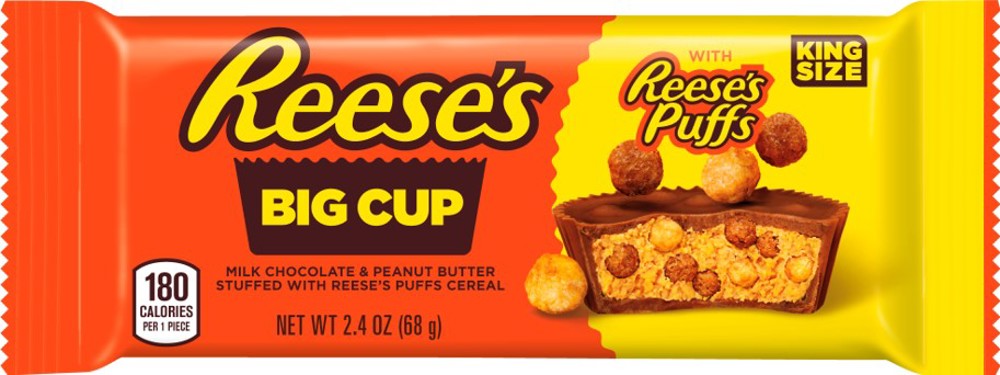 REESE'S Milk Chocolate & Peanut Butter Big Cup Stuffed With REESE'S Puffs King Size Bar, 2.4 oz., 9/