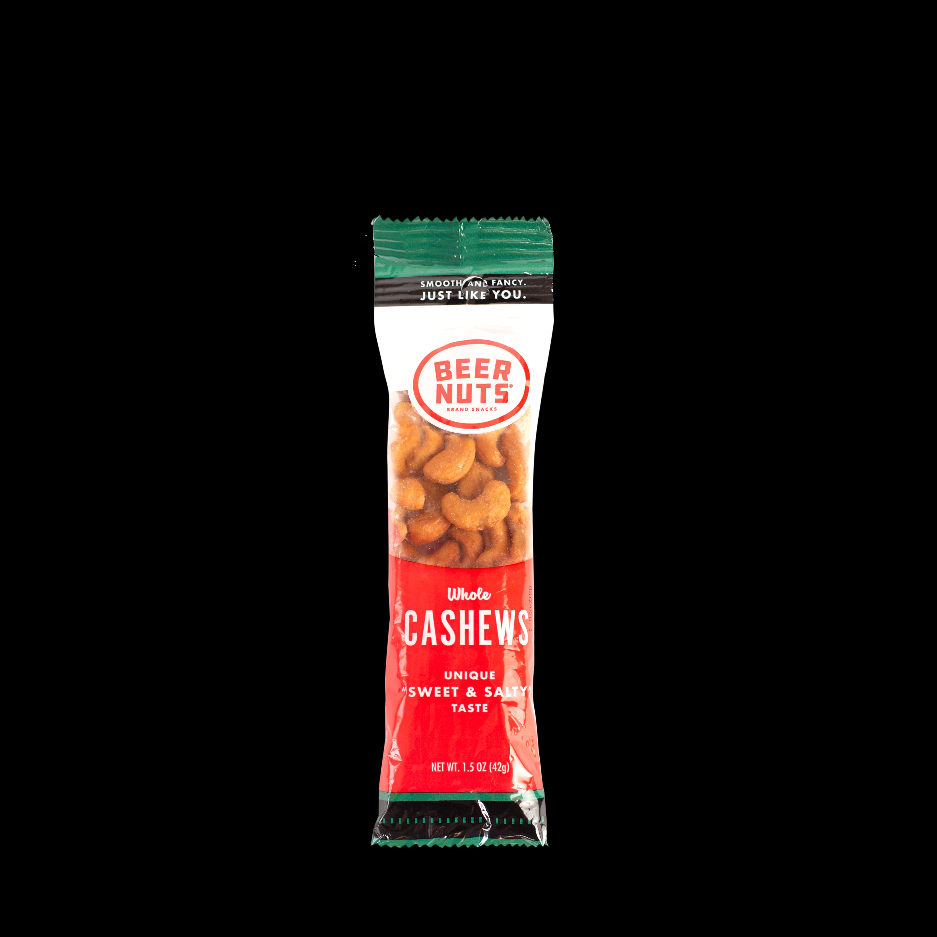 BEER NUTS Whole Cashews Snack Tube 1.5oz Display 4/12ct