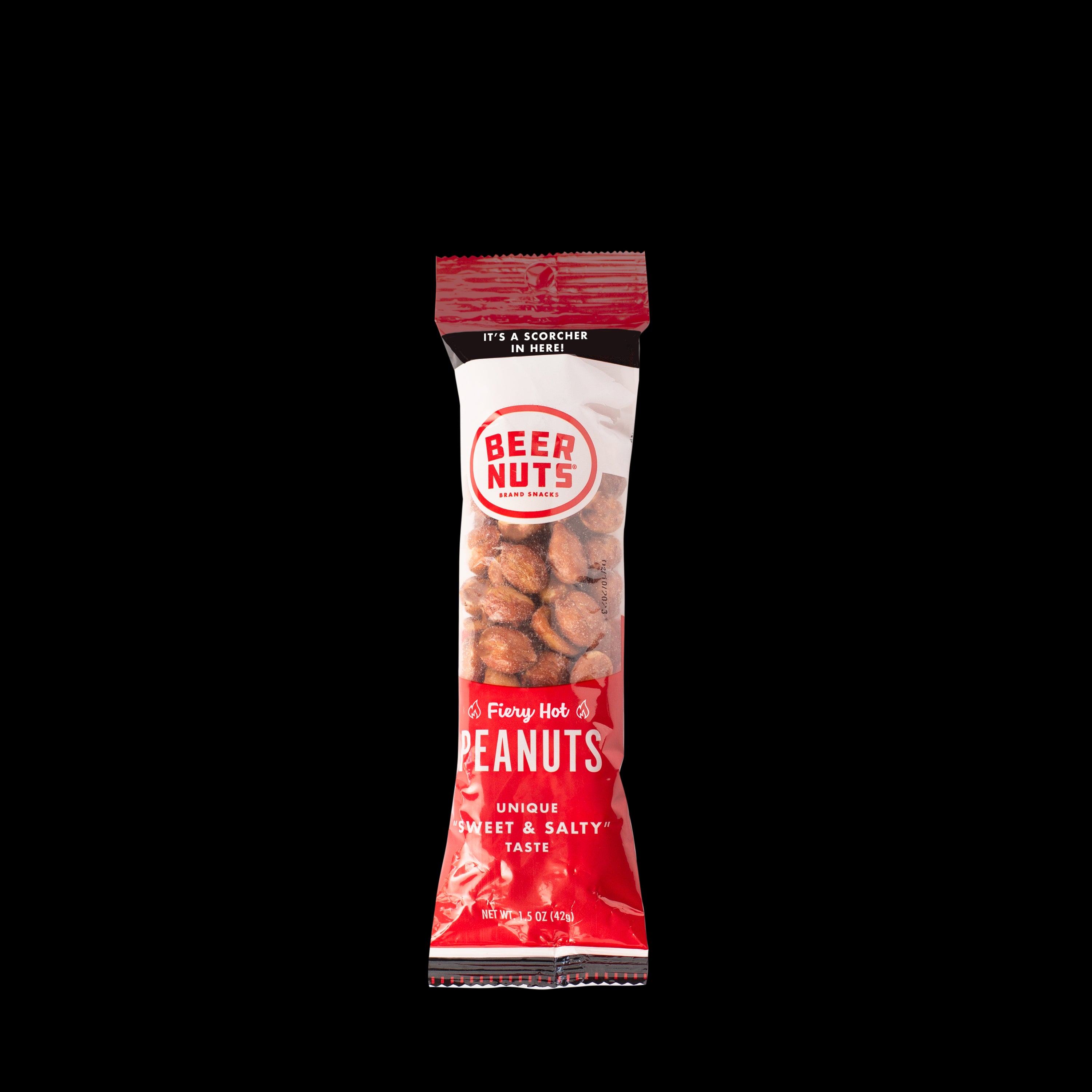 BEER NUTS Fiery Hot Peanut Snack Tube 1.5oz 4/12ct