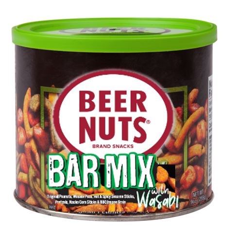 BEER NUTS 9 oz. Bar Mix w/ Wasabi Can 1/12ct