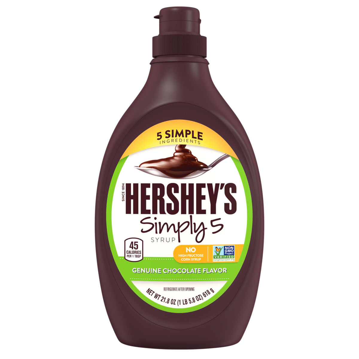 HERSHEY'S Simple 5 Chocolate Syrup Bottle, 21.8 oz., 12 ct.