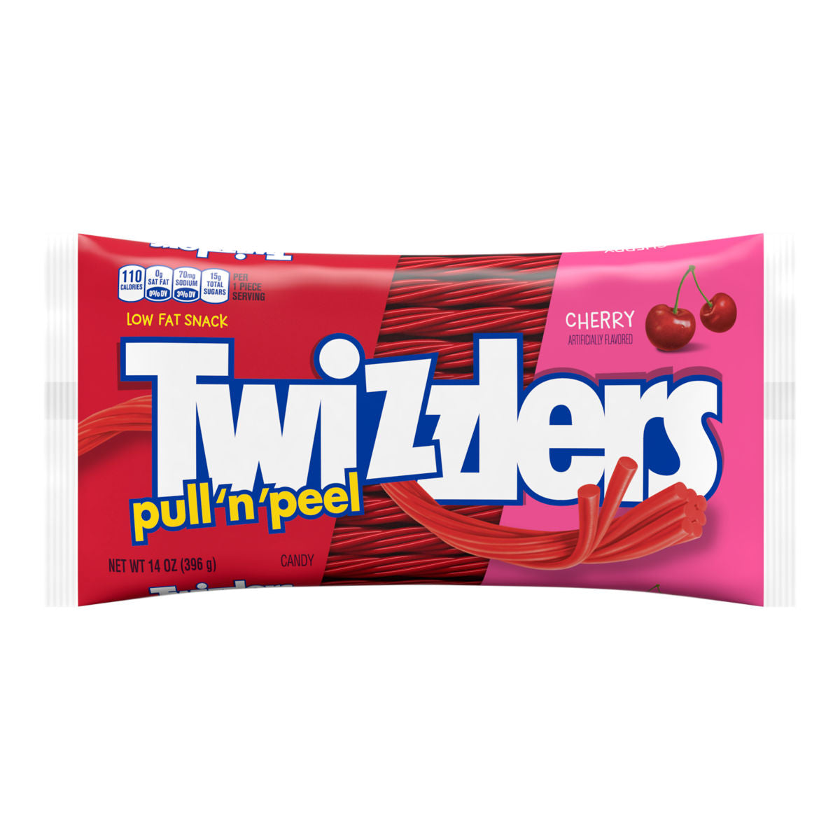 TWIZZLERS PULL 'N' PEEL Cherry Flavored Laydown Bag, 14 oz., 18 ct., Display Ready Case