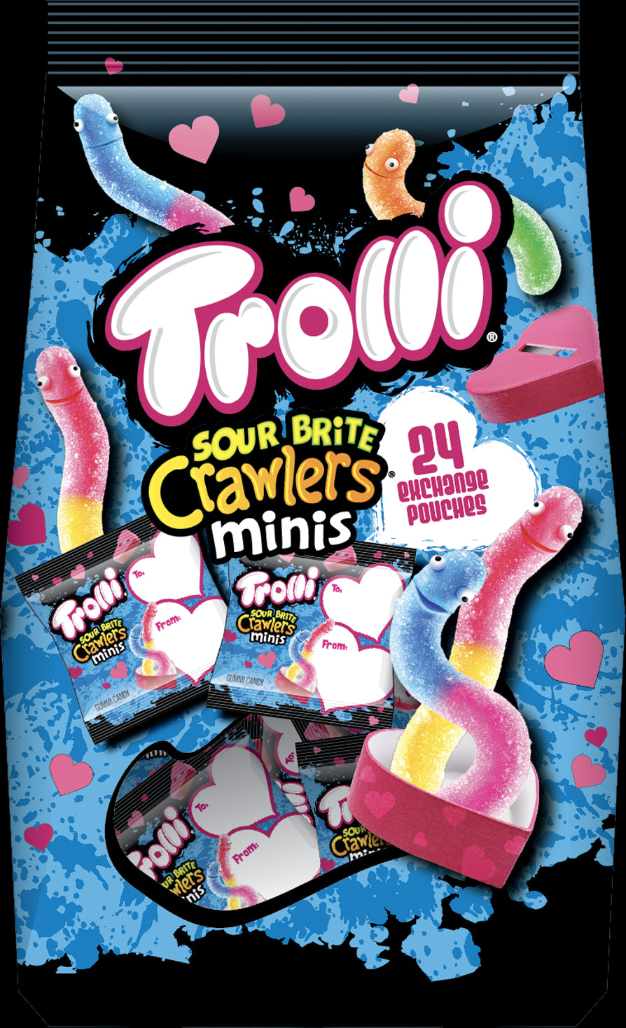 Trolli Valentine's Mini Sour Brite Crawler Count Classroom Exchange Pouches 12 Ounce(24ct)  1/6ct