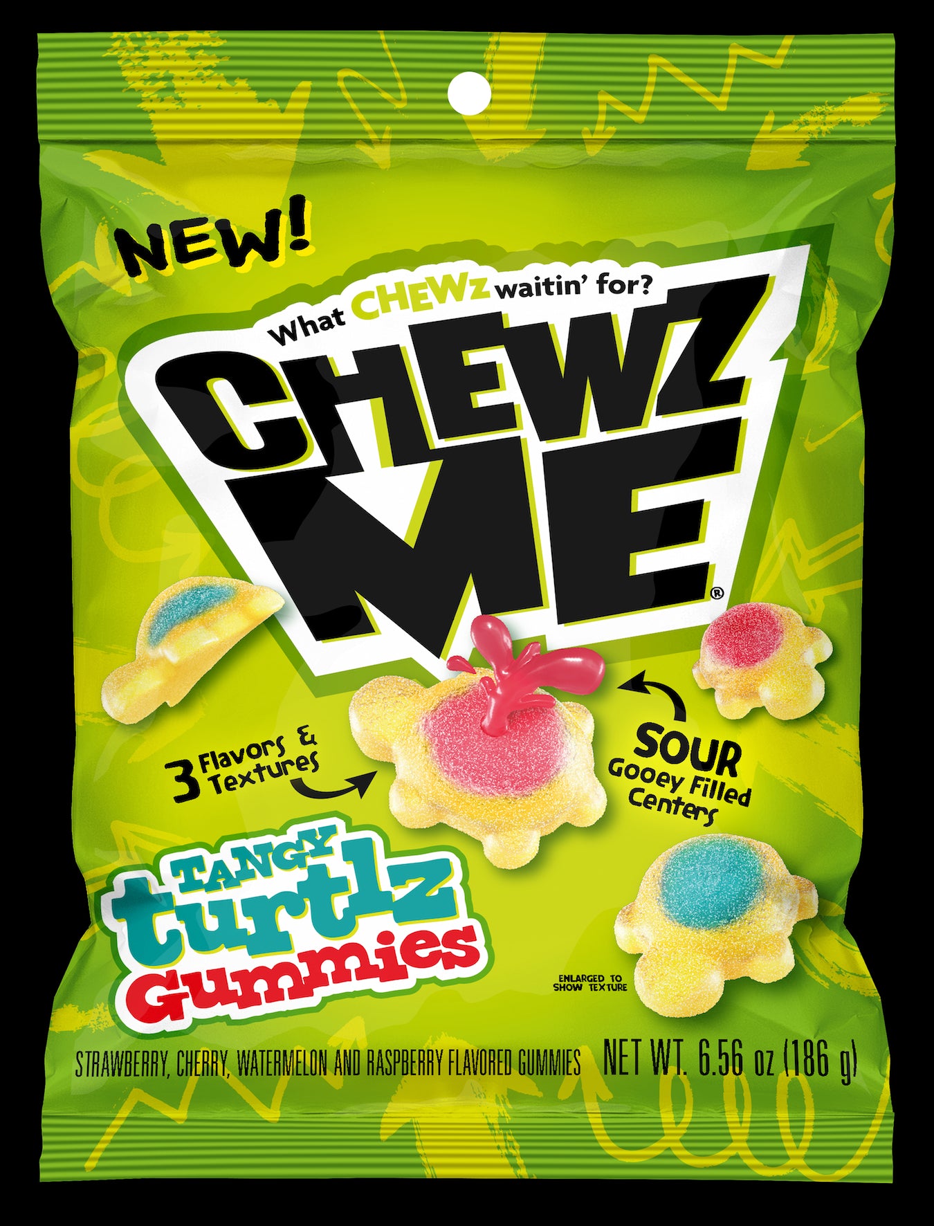 Colombina Chewz Me Sour Gummies Turtle Peg Bags 6.6oz 1/12ct