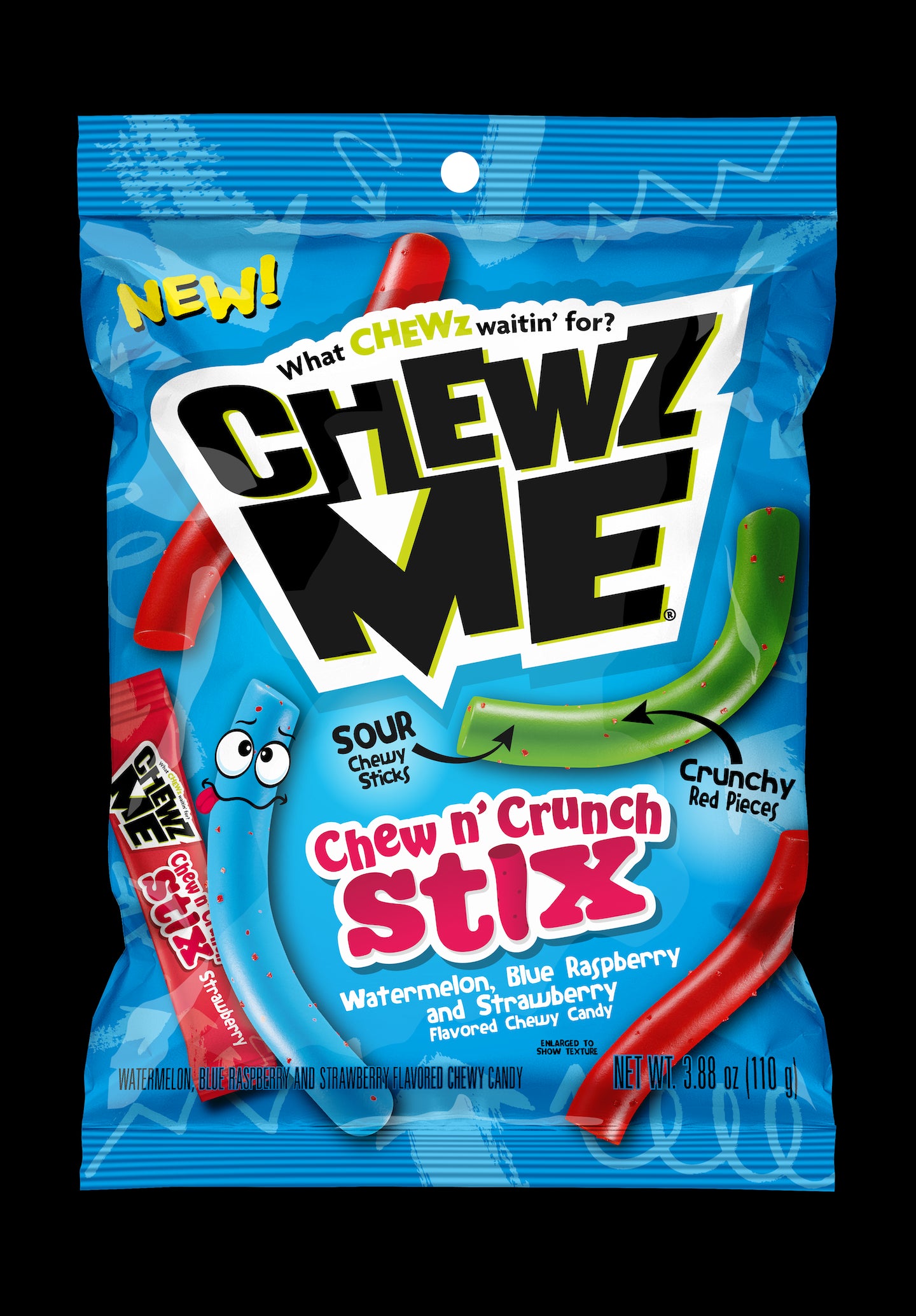 Colombina Chewz Me Chewy Sticks Peg Bags 3.9oz 1/12ct