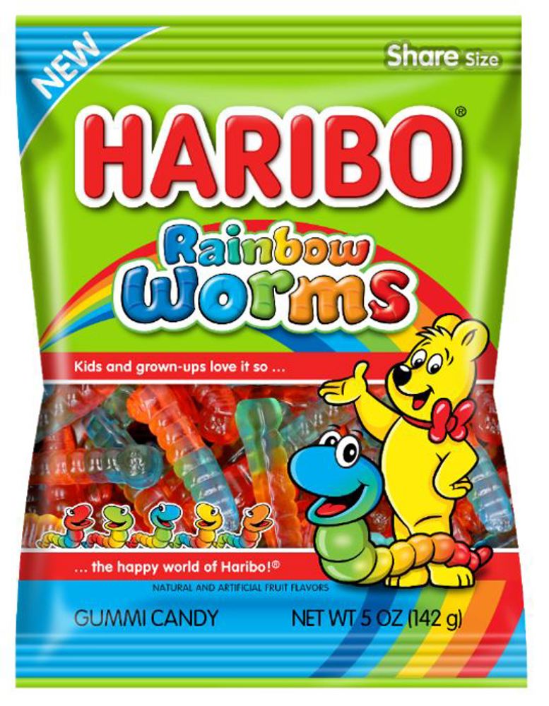 Haribo Peg Bag Rainbow Worms 5oz 1/12ct