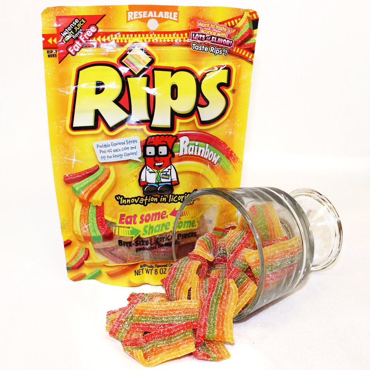 Rips Bite-Size Peelable Rainbow Pieces 8.0 oz. Resealable Standup Gusseted Bag