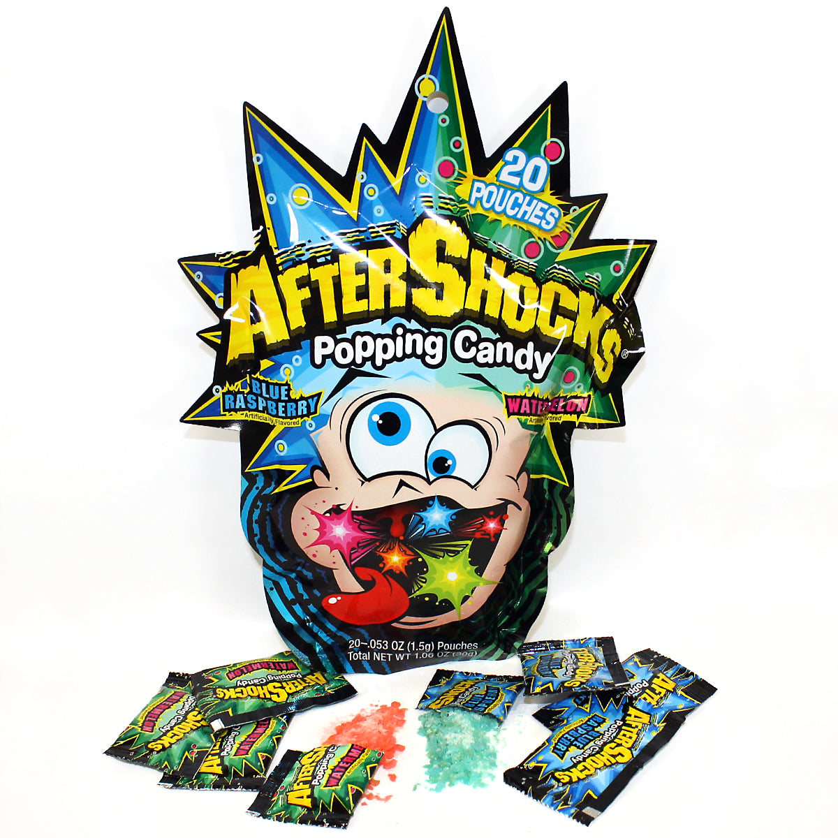 AfterShocks Popping Candy 1.06 oz. Mixed Peg Bag Clip Strip Blue Raspberry / Watermelon