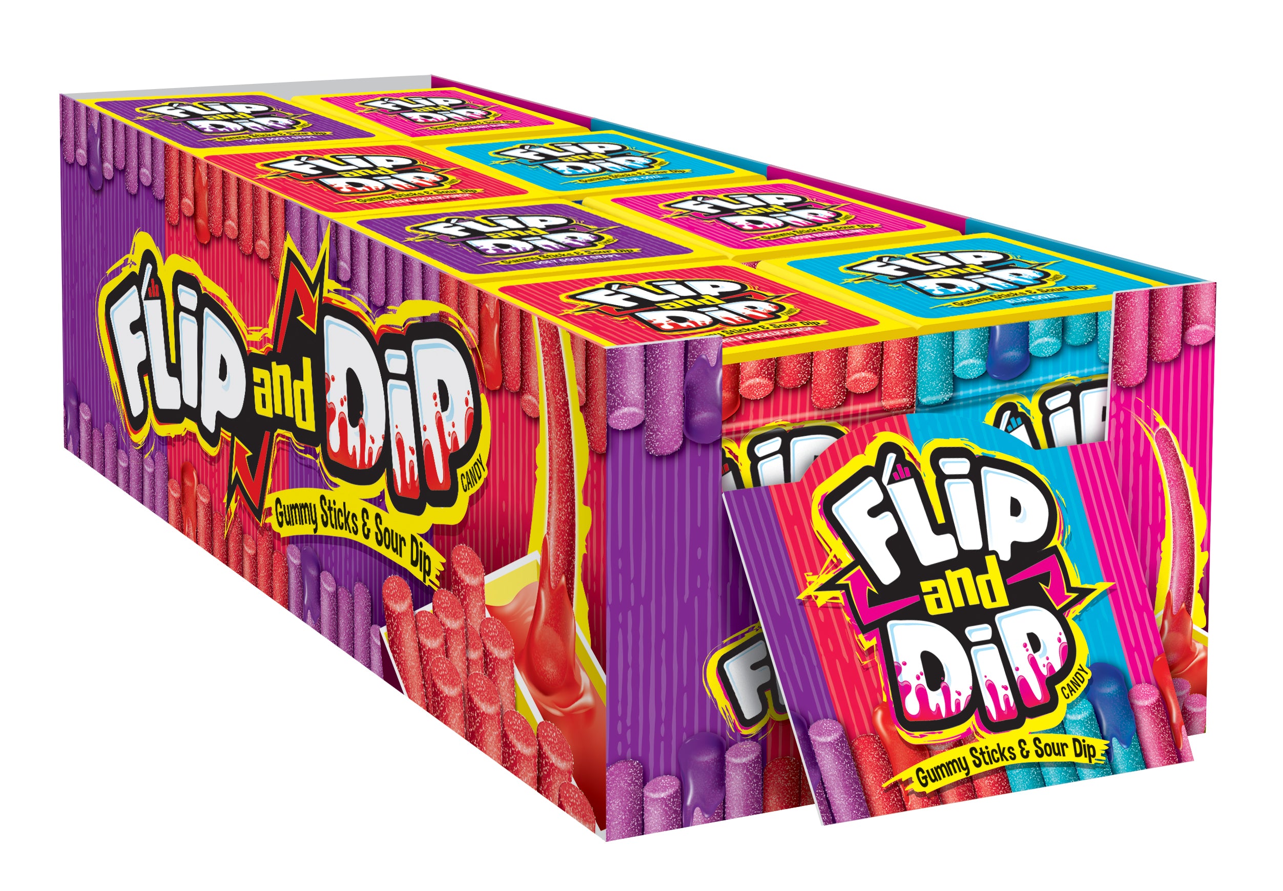 Foreign Candy Flip and Dip Gummy Sticks & Sour Dip 3.4oz 9/8