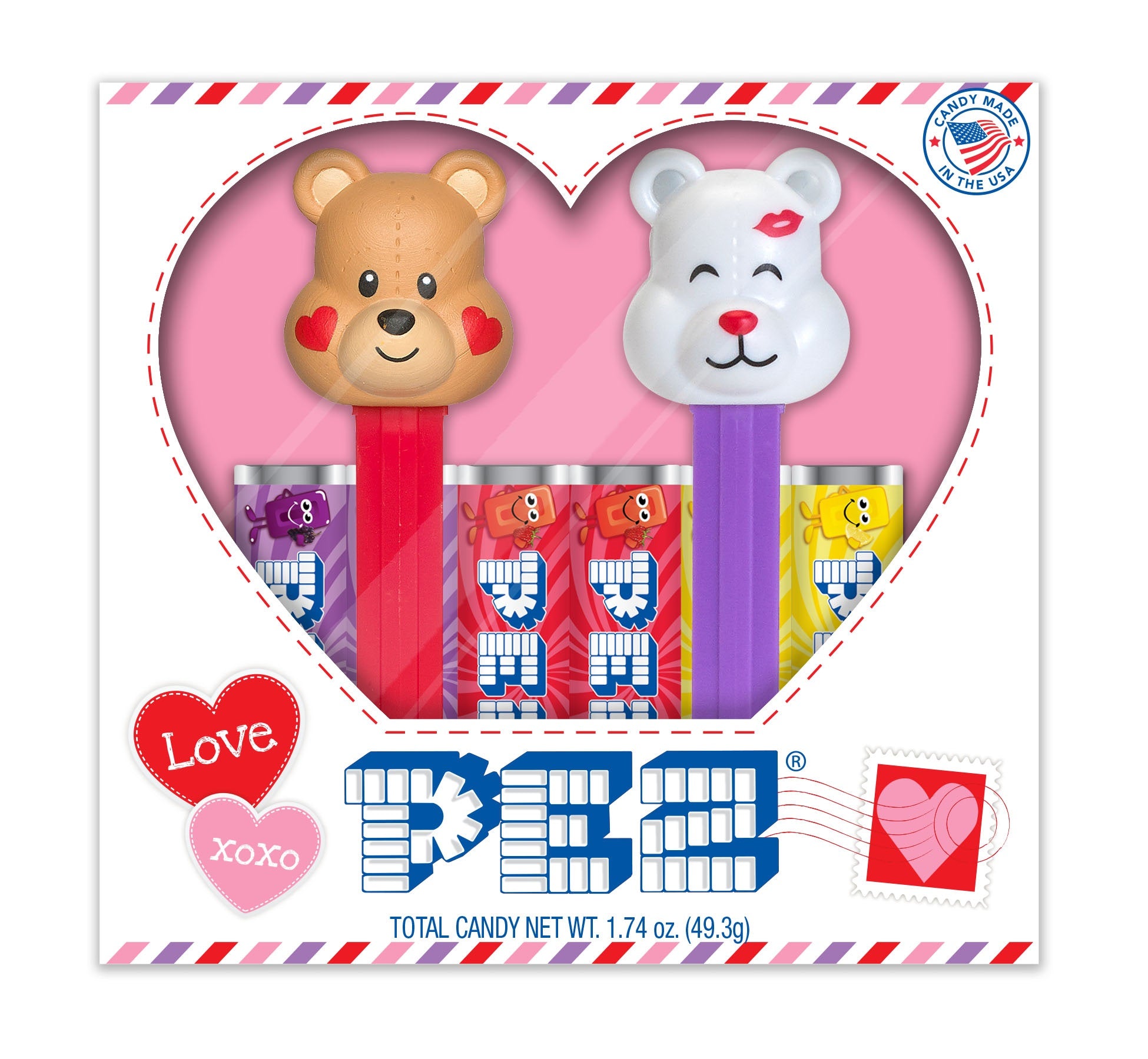 Pez Valentine Bears Twin Pack w/6 rolls cotton candy 1/12ct