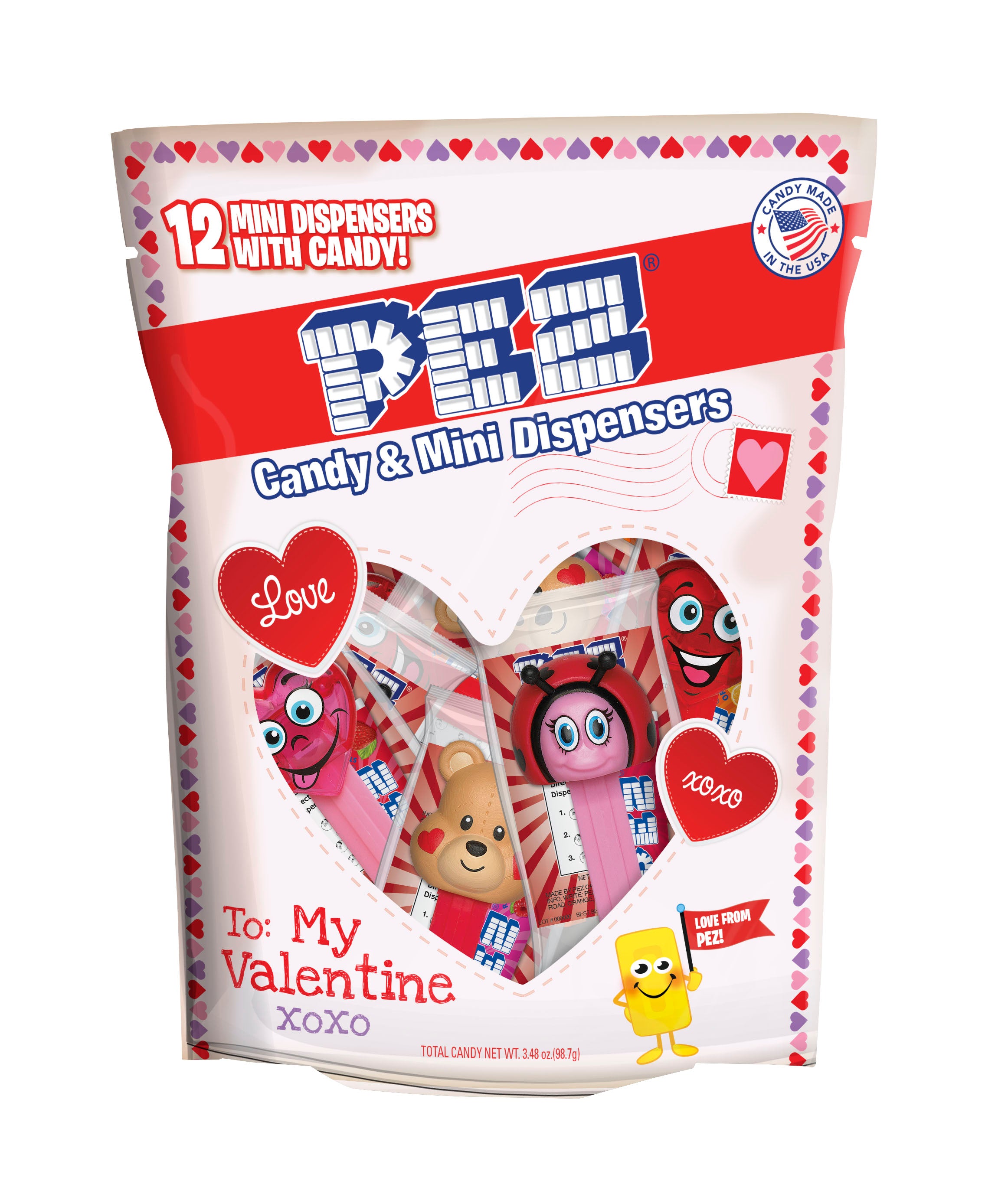 Pez Valentine Party Bag(Mini dispenser w/1roll) 14z 6/12ct