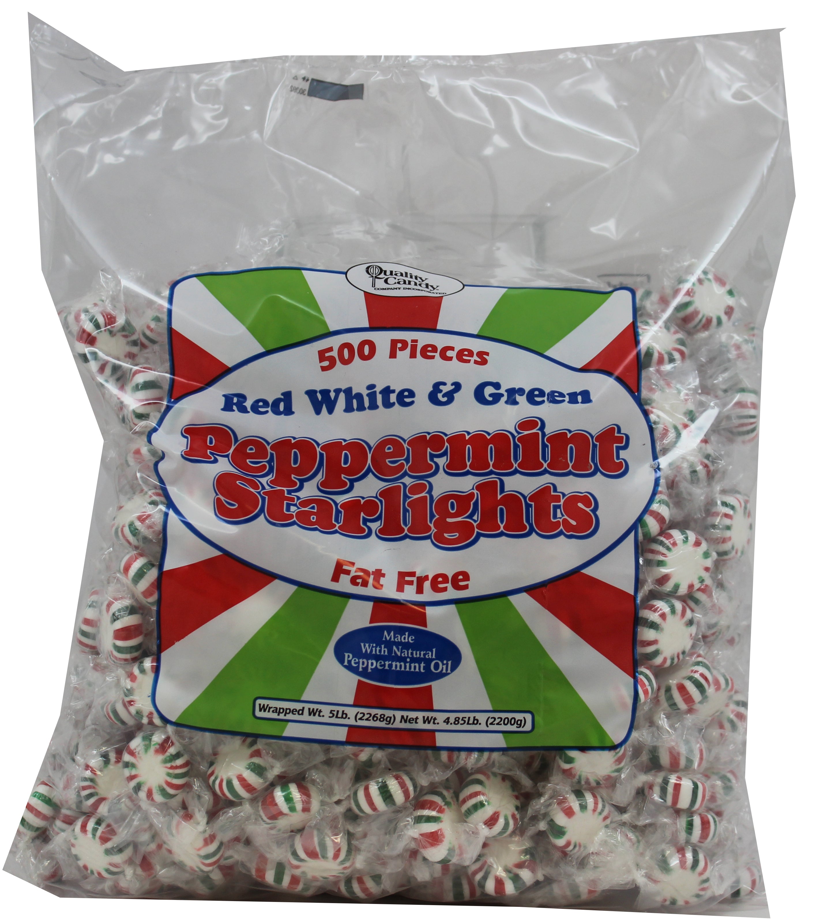 Quality Bulk Candy 5 lb Bag Red/White/Green Starlights Approx 450 Piece(s) 5ct 5lb