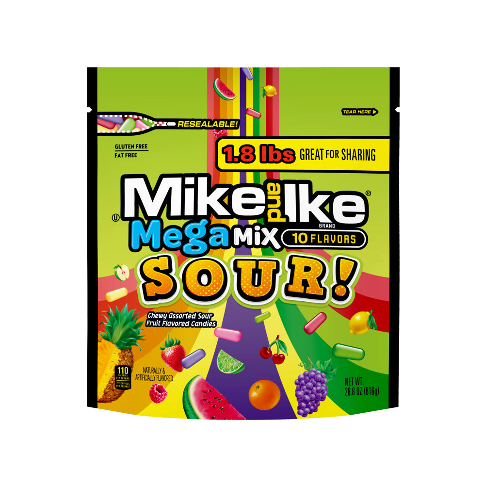 Mike & Ike Mega Mix Sour Stand Up Bag 1.8lb 1/6ct