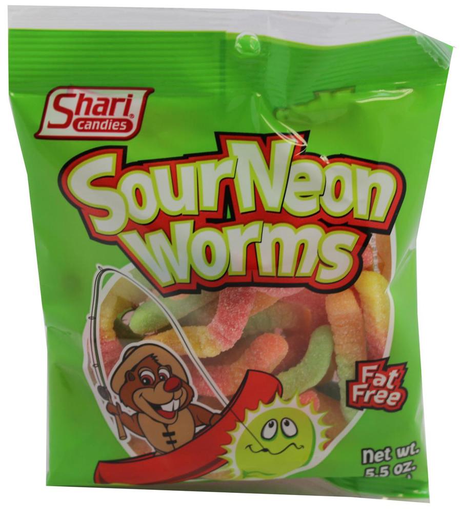 Taste Of Nature Peg Shari Sour Neon Worms Bag 12ct 6oz