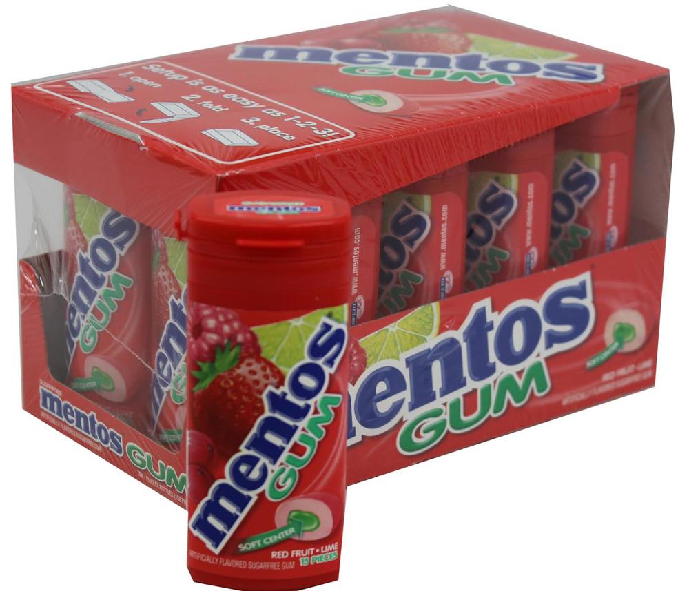 Mentos Gum Pocket Bottle Red Fruit/Lime 12/10ct 1.06oz