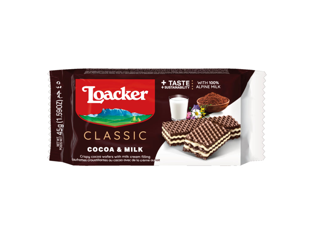 Loacker Wafers (3) Cocoa+Milk 12/12ct 1.59oz