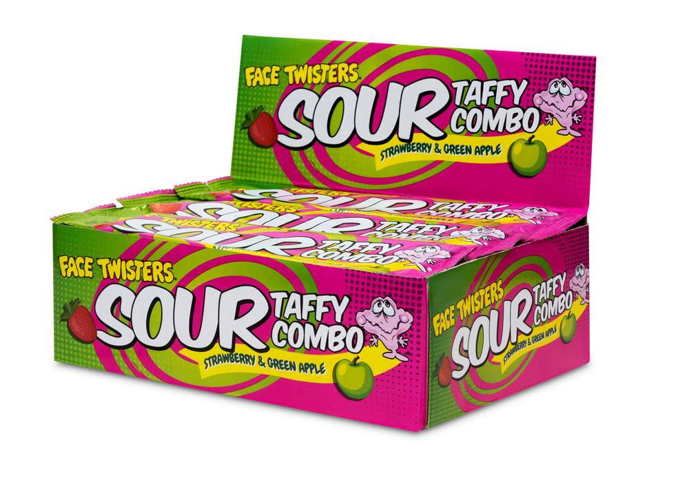 Face Twisters  Sour Taffy  Strawberry / Green Apple Combo 1.4 oz.(40g) 2 / 24 ct